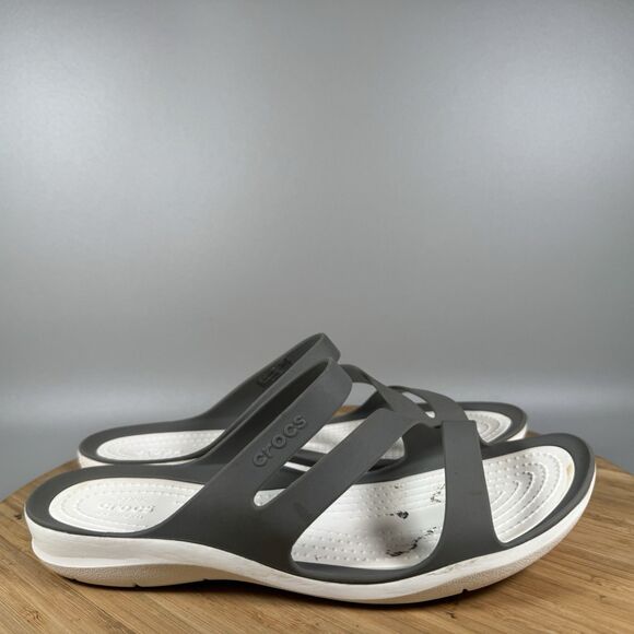 Crocs Shoes - CROCS Swiftwater Grey White Sandals Strappy Rubber Comfort Slides Women's 7